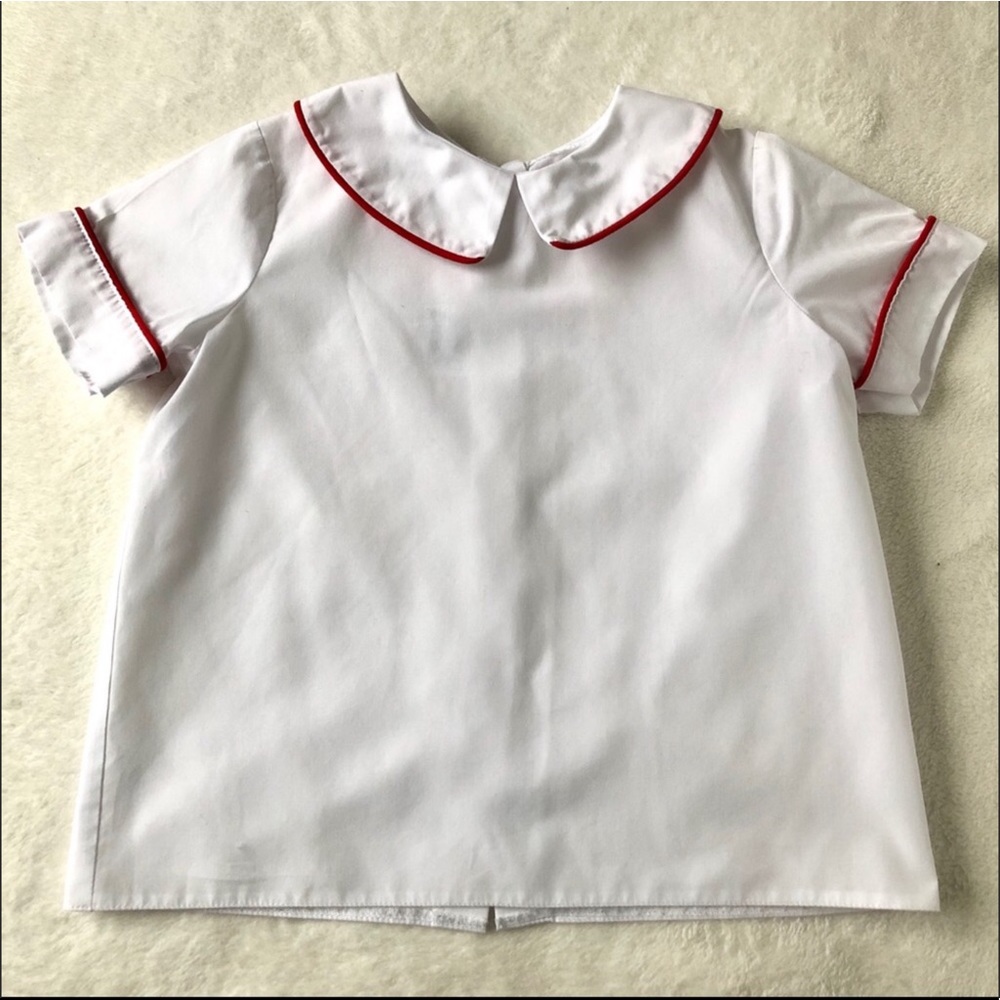 White blouse red piping Preppy Southern 4T